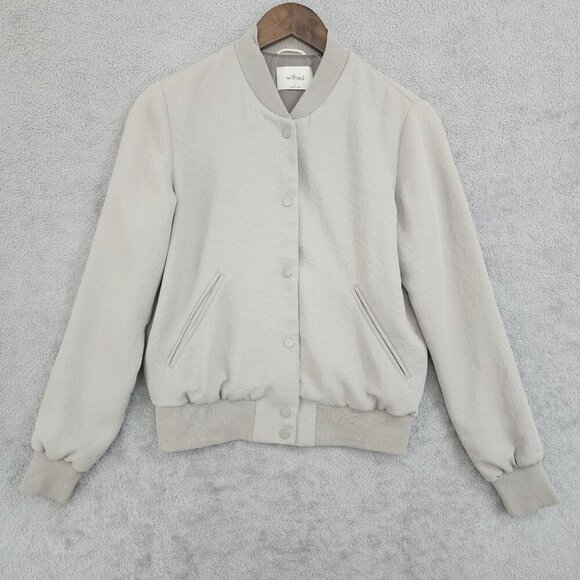 Wilfred Womens Bomber Jacket Small Beige Button up 10PT - Picture 1 of 9